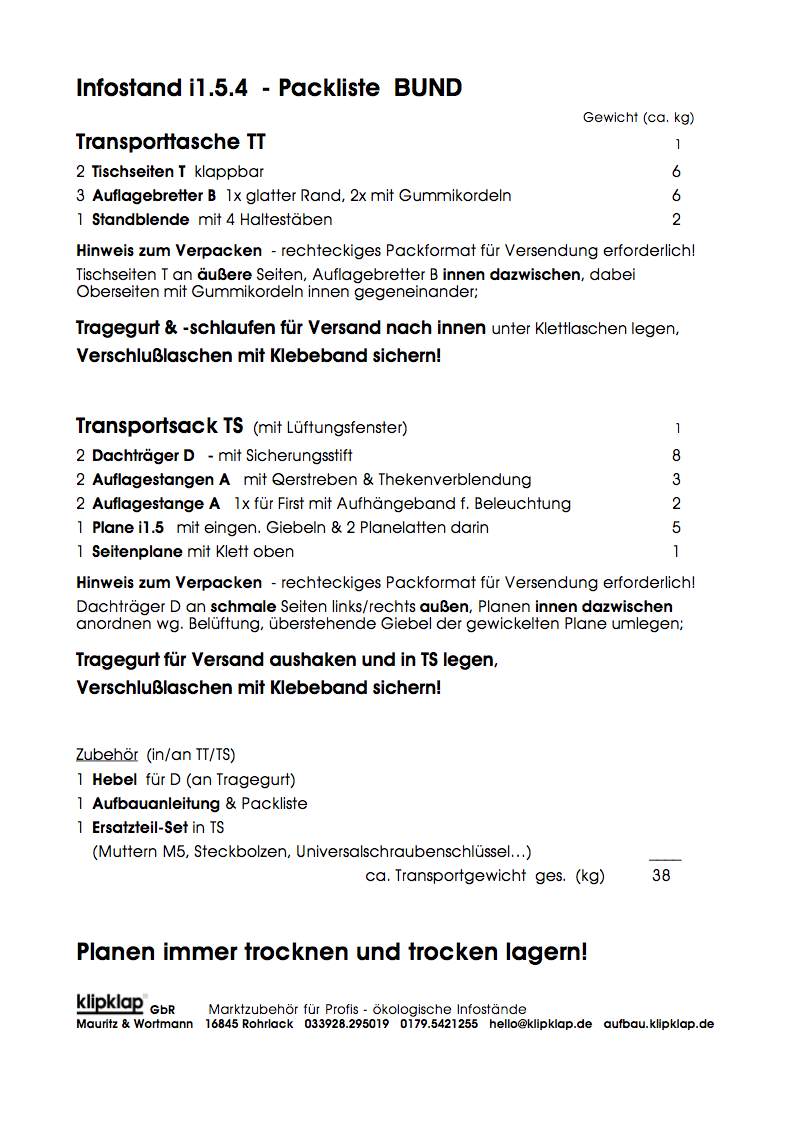 klipklap Packliste BUND Infostand